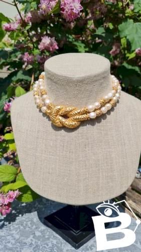 Collier Franklin Mint étrusque perles baroques plaqué 22carats FM 1988