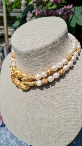 Collier Franklin Mint étrusque perles baroques plaqué 22carats FM 1988