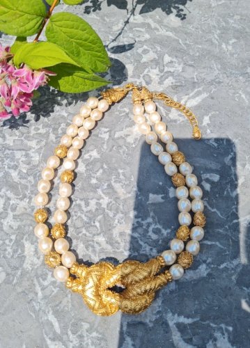 Collier Franklin Mint étrusque perles baroques plaqué 22carats FM 1988