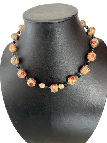 Collier grosses perles de Murano vintage ancien Art Deco Vers 1925 Pâte De Verre