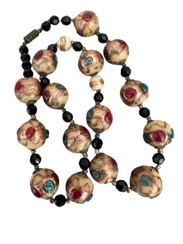 Collier grosses perles de Murano vintage ancien Art Deco Vers 1925 Pâte De Verre