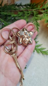 Venetian Mask necklace gold-plated - sapphire and rhinestones