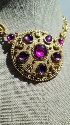 Collier oversize Orena Paris- Vintage - doré et fuchsia