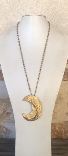 Collier Pendentif Broche Vintage Couture Abstrait Bronze Extra Large Lune Design