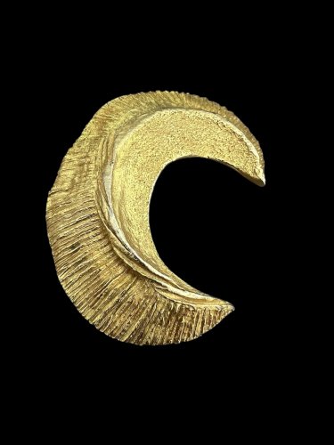 Collier Pendentif Broche Vintage Couture Abstrait Bronze Extra Large Lune Design