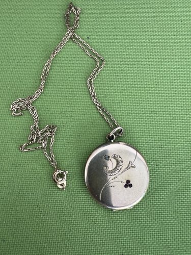 Collier pendentif locket souvenir XIXe siècle photo ancien vintage Plaqué Or