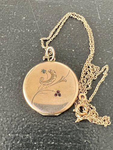 Collier pendentif locket souvenir XIXe siècle photo ancien vintage Plaqué Or