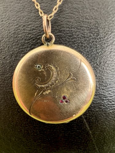Collier pendentif locket souvenir XIXe siècle photo ancien vintage Plaqué Or