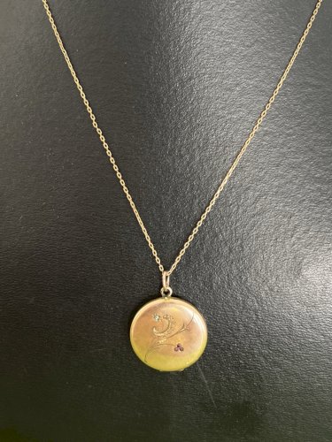 Collier pendentif locket souvenir XIXe siècle photo ancien vintage Plaqué Or