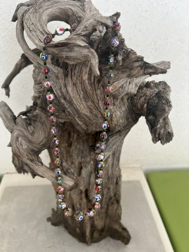 Collier perles de verre de Murano en chute vintage ancien Millefiori multicolore