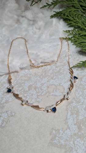 Collier plaqué or Masque et saphir bleu & blanc