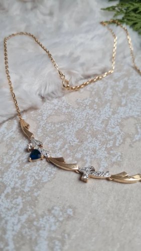 Collier plaqué or Masque et saphir bleu & blanc