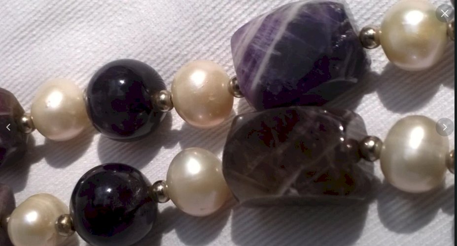 collier raffiné pierre précieuse améthyste naturelle et perle de culture