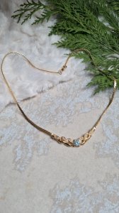 Vintage choker necklace with rhinestones and lagoon blue sapphire.