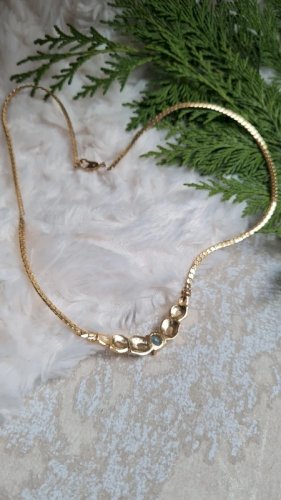 Collier -ras de cou vintage avec strass et saphir bleu lagon