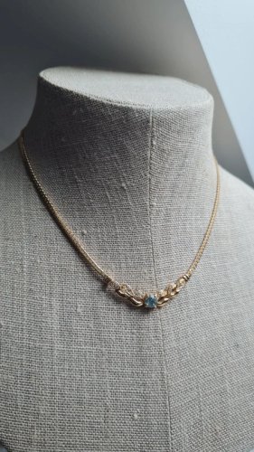 Collier -ras de cou vintage avec strass et saphir bleu lagon