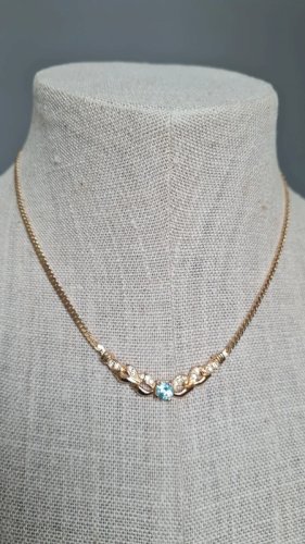 Collier -ras de cou vintage avec strass et saphir bleu lagon