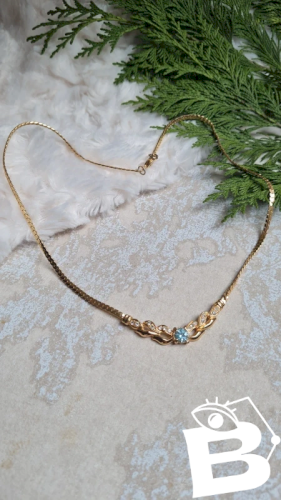 Collier -ras de cou vintage avec strass et saphir bleu lagon