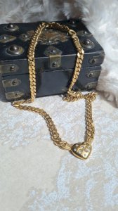 collier - ras de cou - vintage- collier fantaisie cœur avec strass