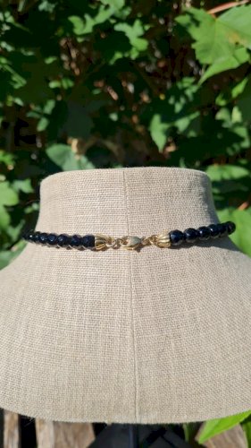 Collier -ras de cou vintage - perles à facettes noir en verre pierre hématite