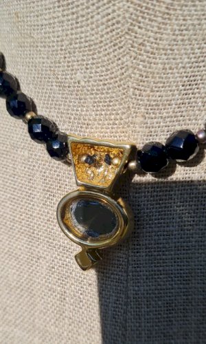Collier -ras de cou vintage - perles à facettes noir en verre pierre hématite