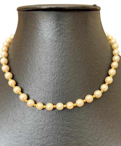 Collier ras du cou perles Akoya Fermoir Or Jaune Carats Diamants Vintage