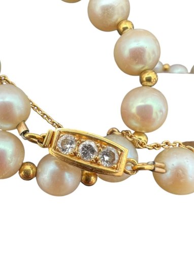 Collier ras du cou perles Akoya Fermoir Or Jaune Carats Diamants Vintage