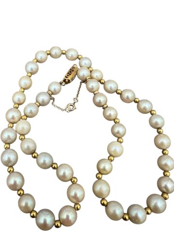 Collier ras du cou perles Akoya Fermoir Or Jaune Carats Diamants Vintage