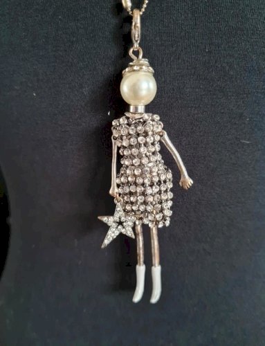 collier sautoir - collier fantaisie- argenté - chic- CRS- strass