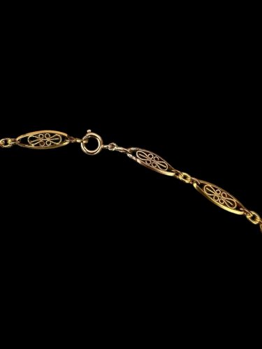 collier sautoir Maille Olive Ancien Vintage 1900 Chaine Doré Signé Mercure