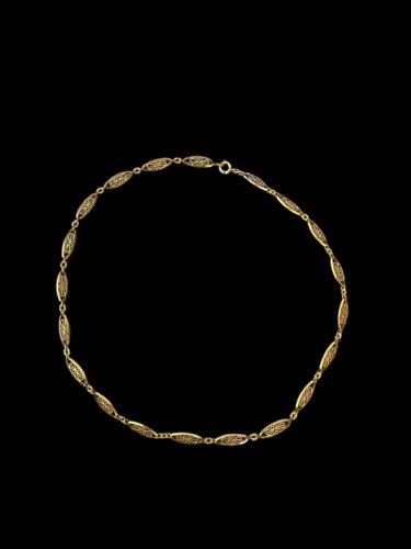 collier sautoir Maille Olive Ancien Vintage 1900 Chaine Doré Signé Mercure