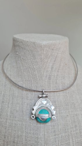 Collier touareg bijou de prestige traditionnel en argent et une pierre de turquoise