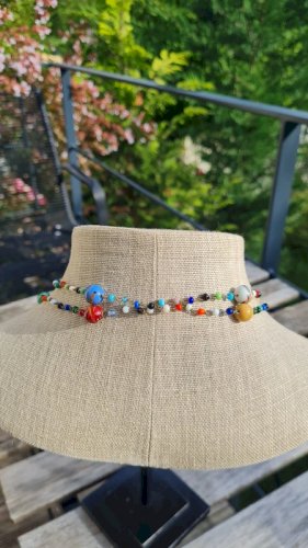 Collier vénitien - verre millefiori -Murano - perles années 60- sautoir Italien vintage