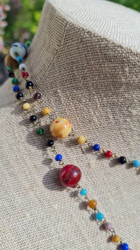 Collier vénitien - verre millefiori -Murano - perles années 60- sautoir Italien vintage