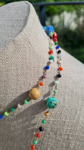 Collier vénitien - verre millefiori -Murano - perles années 60- sautoir Italien vintage