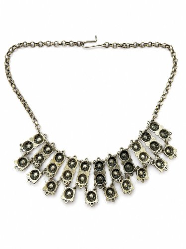 Collier Vintage 1970 Bronze Argenté Cabochons Pâte de Verre Turquoise Ethnique