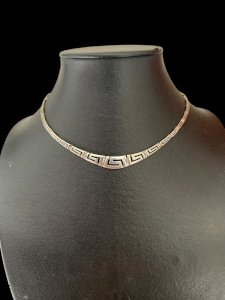 Vintage 925 Silver Necklace Torque Greek Key Pattern Hallmarked - Choker - Tour