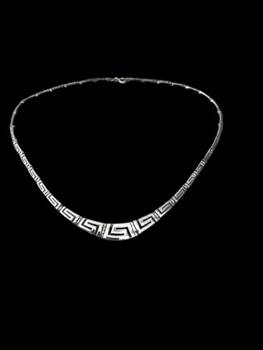 Collier vintage argent 925 Torque Motif Grec Méandre Poinconné- Choker - Tour