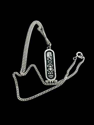 Collier vintage égyptien argent massif Poinçonné unisexe ancien recto verso