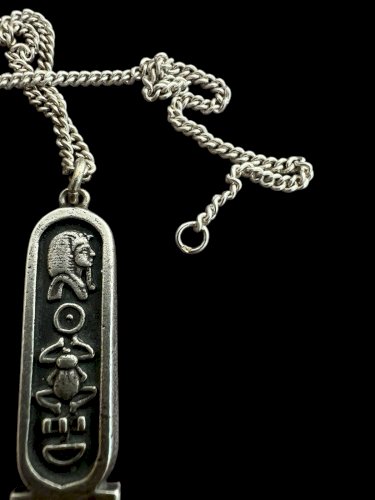 Collier vintage égyptien argent massif Poinçonné unisexe ancien recto verso