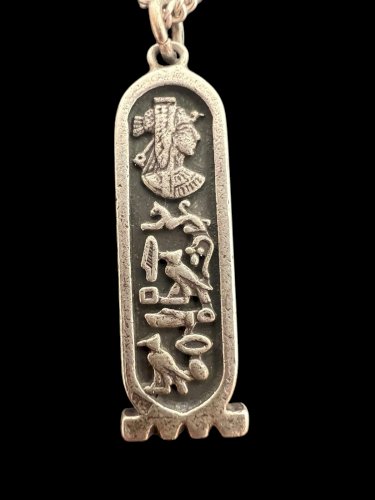 Collier vintage égyptien argent massif Poinçonné unisexe ancien recto verso