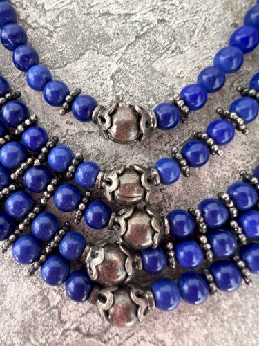 Collier Vintage Perle Argent Multi Rang Ethnique , Inspiration, Indien Cordon