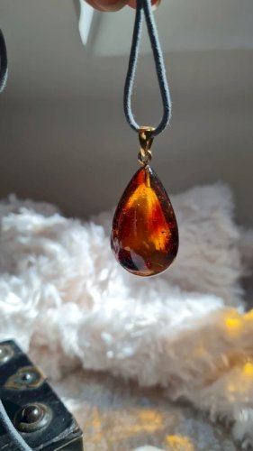 Collier vintage Ti sento avec une pierre ambre anneaux en or 18KT & argent 925 au bout de la corde