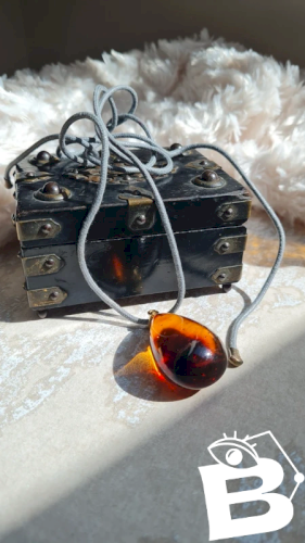 Collier vintage Ti sento avec une pierre ambre anneaux en or 18KT & argent 925 au bout de la corde