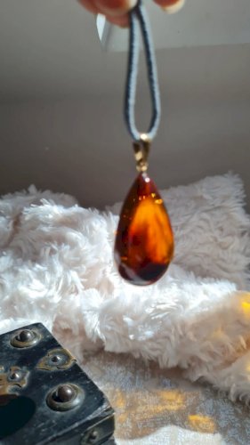 Collier vintage Ti sento avec une pierre ambre anneaux en or 18KT & argent 925 au bout de la corde