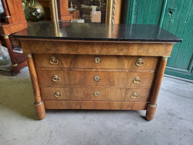 COMMODE 4 TIROIRS EMPIRE EN NOYER BLOND DU XIX ème SIECLE