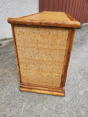 COMMODE 7 TIROIRS EN ROTIN DE MAUGRION VINTAGE