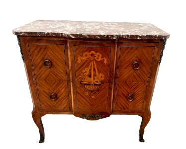 Transitional style commode with a protruding front in marquetry wood, 20th century.