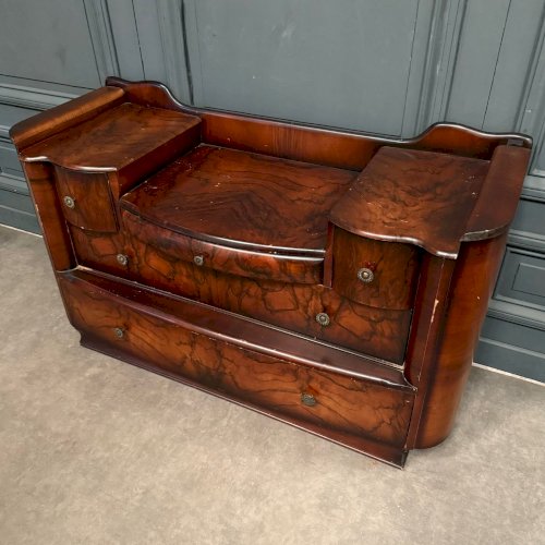 Commode Art Déco en acajou flammé comprenant 5 tiroirs L9007
