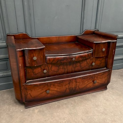 Commode Art Déco en acajou flammé comprenant 5 tiroirs L9007